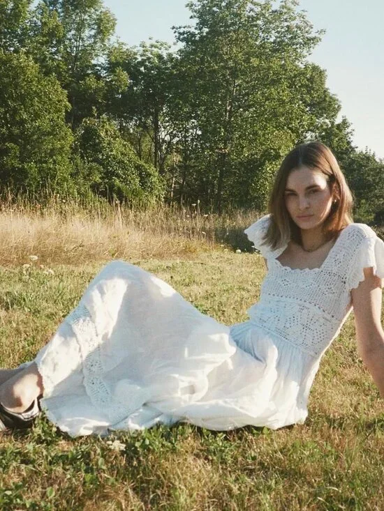 Doen Modeira Dress in Salt‎ White Size Small Crochet Maxi Midi Dress Boho - Picture 12 of 16